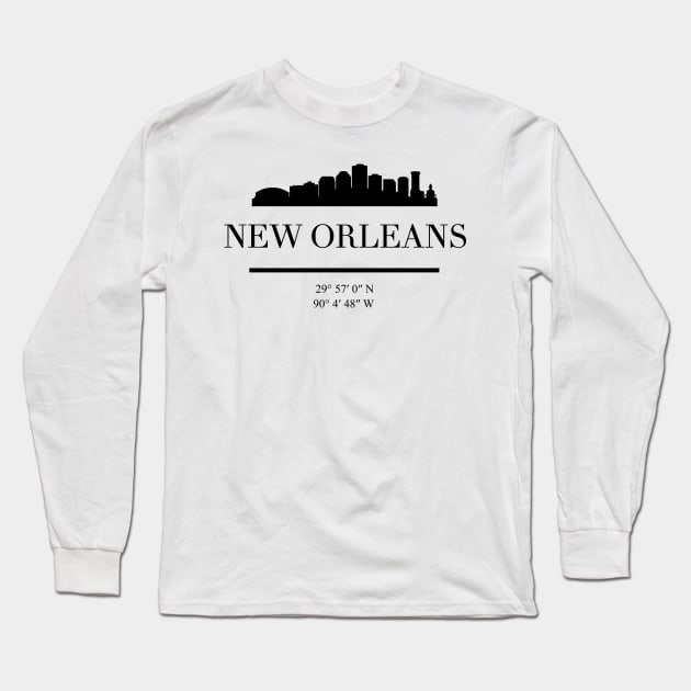 NEW ORLEANS LOUISIANA BLACK SILHOUETTE SKYLINE ART Long Sleeve T-Shirt by deificusArt